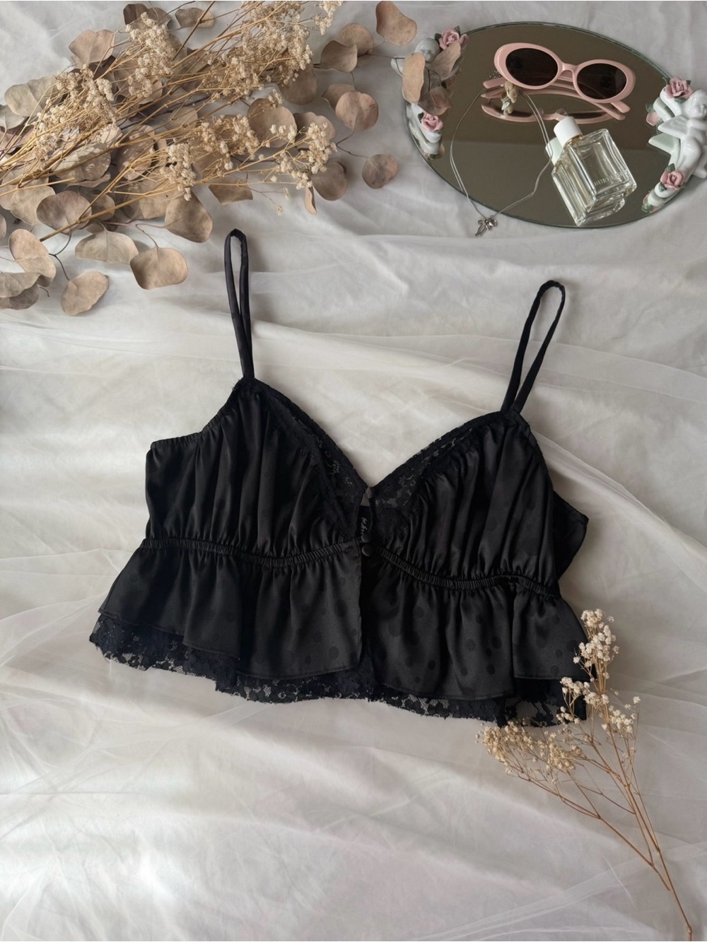 For Love & Lemons Fleur Jacquard Crop Top Tank Polka Dot Lace